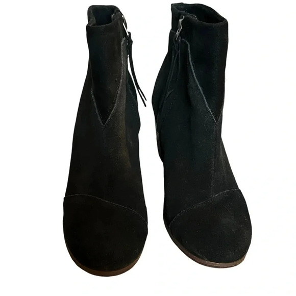 TOMs Lunata pieced suede black boot block heel women's side zip up ankle bootie - Picture 4 of 9